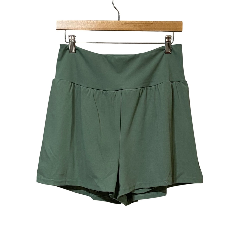 Womens Sage Green High Waisted Athletic shorts with Built-in Shorts XL